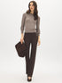 Brown Melange Cable Knit Crew Neck Sweater - Front View - Suzy Shier