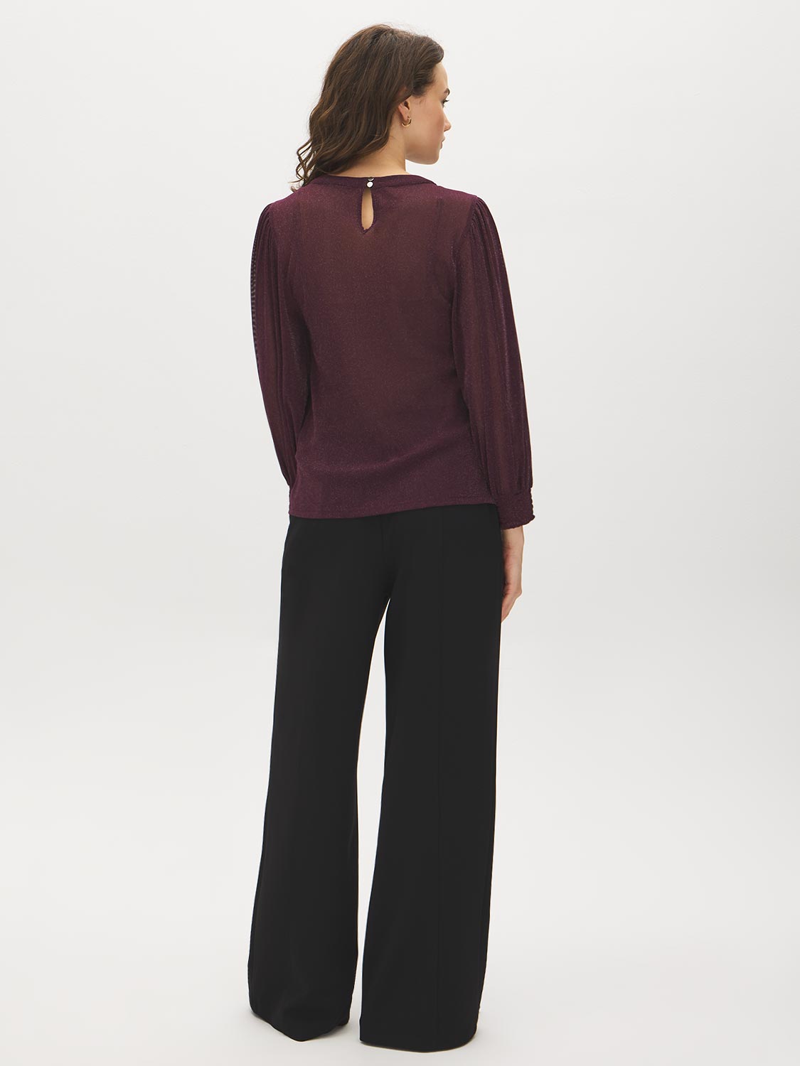 Winetasting Glitter Knit Top with Smocked Detail - Back View - Suzy Shier