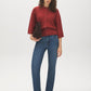 Rosewood Collared Button-Front Sweater with 3/4 Sleeves - Front View - Suzy Shier