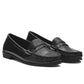 Black Faux Leather Penny Loafer - Angled Pair View - Suzy Shier