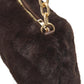Brown Woven Faux Fur Bag with Gold Chain Handle - Top Zipper Detail - Le Chateau