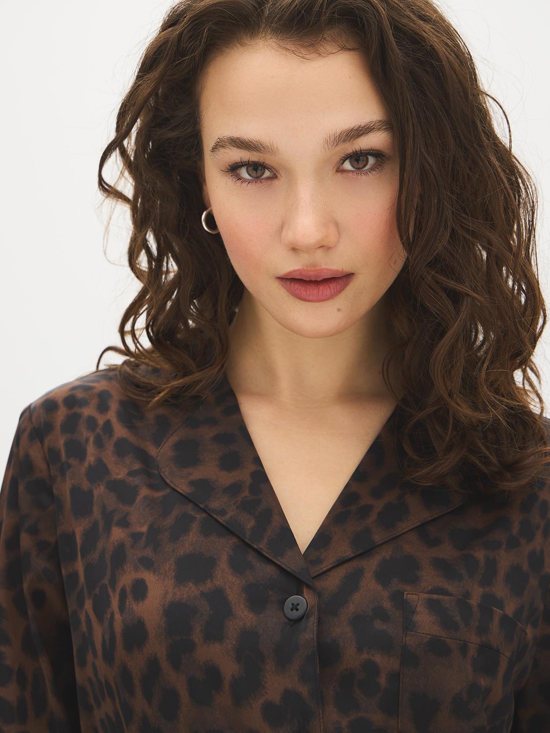 Bison Animal Print Satin PJ Set - Collar Detail - Suzy Shier