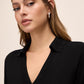 Black Rhinestone Collar Polo Sweater - Collar Detail - Le Chateau