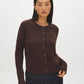 Coffee Bean Button-Front Crew Neck Cardigan - Woman Wearing Long Sleeve Sweater - Suzy Shier