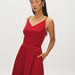Ruby Red Textured Satin A-Line Midi Dress - Front View - Suzy Shier