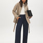 Taupe Melange Faux Wool Short Wrap Coat with Funnel Neck - Side Profile View - Suzy Shier