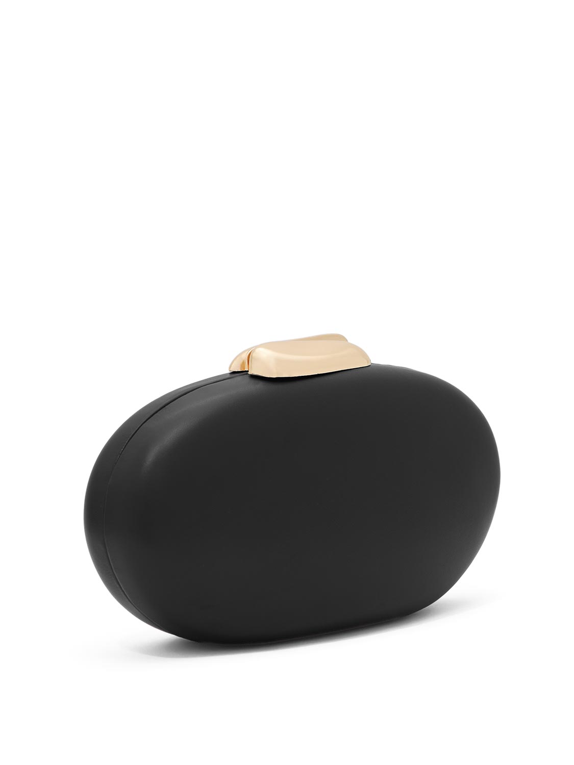 Black and Gold Faux Leather Clutch - Side Profile View - Le Chateau