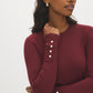 Merlot Snap Button Sleeve Knit Sweater - Woman Wearing Crew Neck Sweater with Sleeve Detail - Suzy Shier