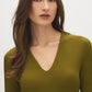 Guacamole Ribbed Deep V-Neck Long Sleeve Top - Close-up Fabric Detail - Suzy Shier