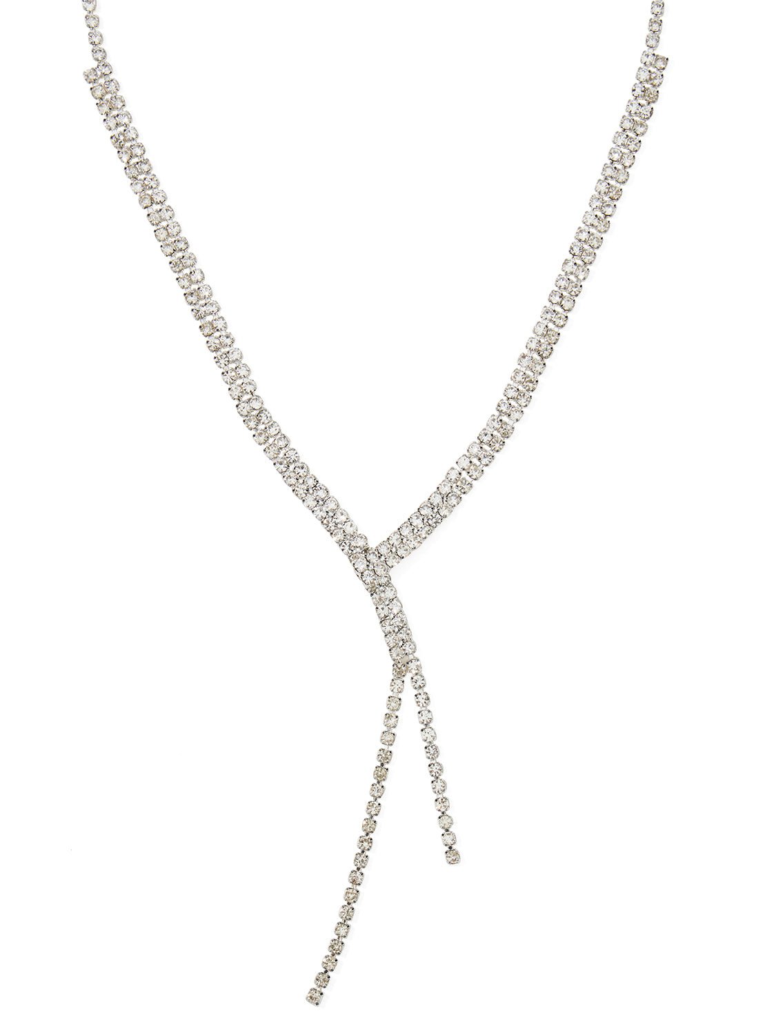 Silver Lariat Cupchain V-Detail Necklace - Front View - Suzy Shier