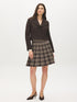 Brown and Beige Houndstooth Knit Flippy Skirt - Woman Wearing Patterned Sweater Skirt - Suzy Shier
