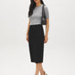 Black Corset-Waist Pencil Skirt with Back Slit - Woman Wearing Fitted Knit Skirt - Suzy Shier