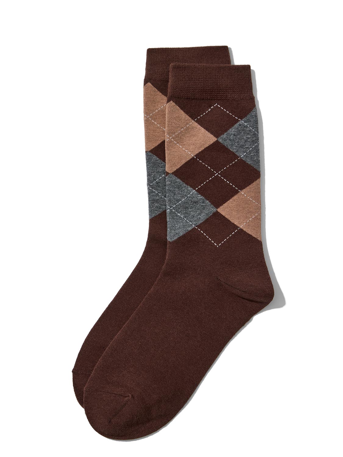 Grey/Pink Knit Argyle Socks - Classic Patterned Cotton Blend Socks - Suzy Shier