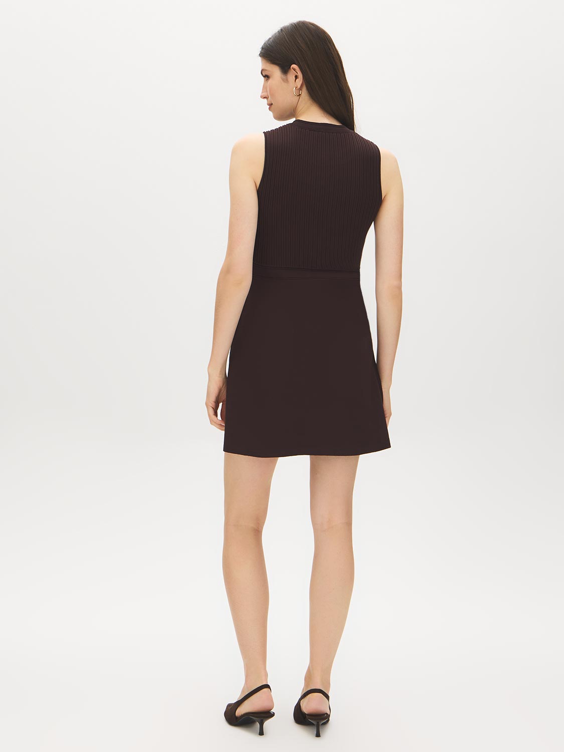 Milk Chocolate Sleeveless Knit Sweater Dress with Button Detail - Back View - Suzy Shier