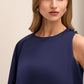 Dark Sapphire Satin Slip Popover Dress with Asymmetric Cape - Shoulder Button Detail - Le Chateau