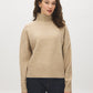 Fancy Beige Melange Mock Neck Knit Sweater - Woman Wearing Cozy Dropped Shoulder Pullover - Suzy Shier