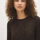 Bark Melange Cable Knit Sweater with Side Slits - Close-up Fabric Detail - Suzy Shier