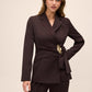 Chestnut Gold Trim Side Wrap Blazer - Side Profile View - Le Chateau