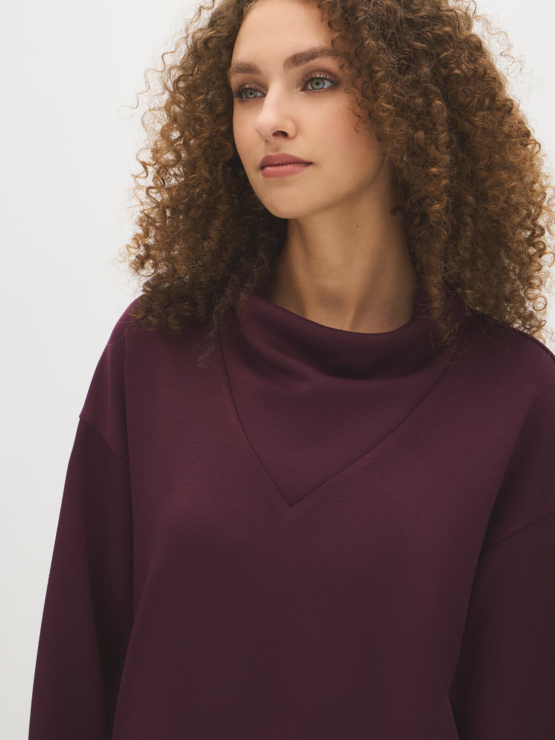 Winetasting Boxy Cowl Neck Fleece Top - Cowl Neck Detail - Suzy Shier