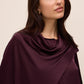 Eggplant Satin Scarf Neck Blouse - Close-up Fabric Detail - Le Chateau