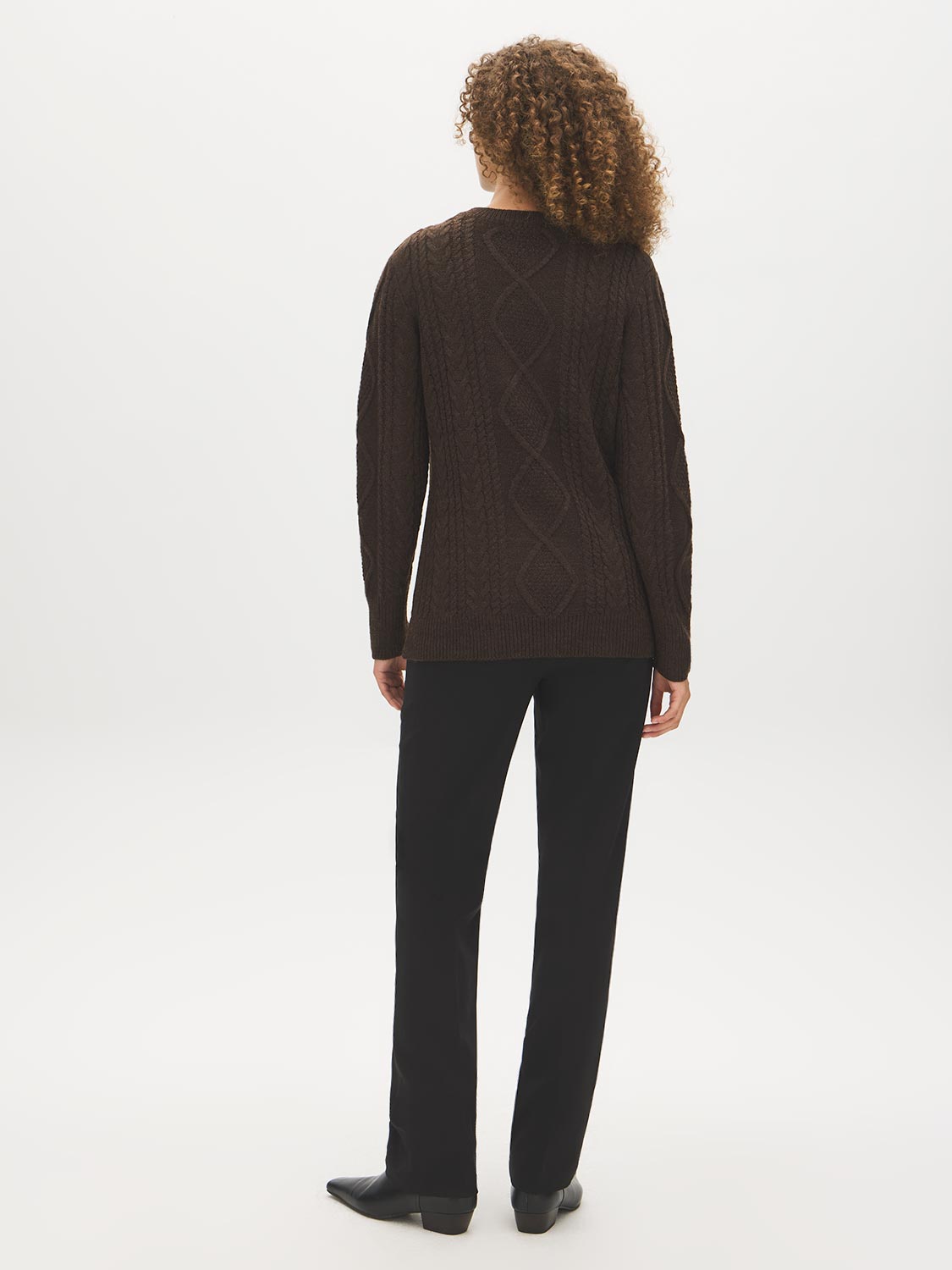 Bark Melange Cable Knit Sweater with Side Slits - Back View - Suzy Shier