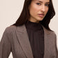 Oatmeal Check Double-Breasted Blazer - Close-up Fabric Detail - Le Chateau
