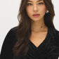 Black Crushed Velvet Dress with Front Gathering - Close-up Neckline Detail - Suzy Shier