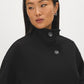 Taupe Melange Faux Wool Short Wrap Coat with Funnel Neck - Close-up Collar Detail - Suzy Shier
