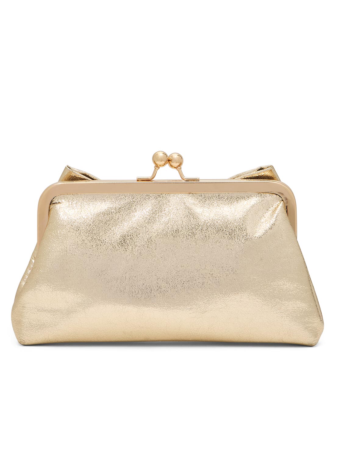 Gold Metallic Clutch Bag with Bow Detail - Back View - Le Chateau