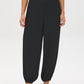Black Pull-On Satin Pants with Elastic Back - Front View - Suzy Shier