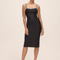 Black Square Neck Bandage Sheath Dress with Jewel Trim - Woman Wearing Fitted Evening Dress - Le Chateau