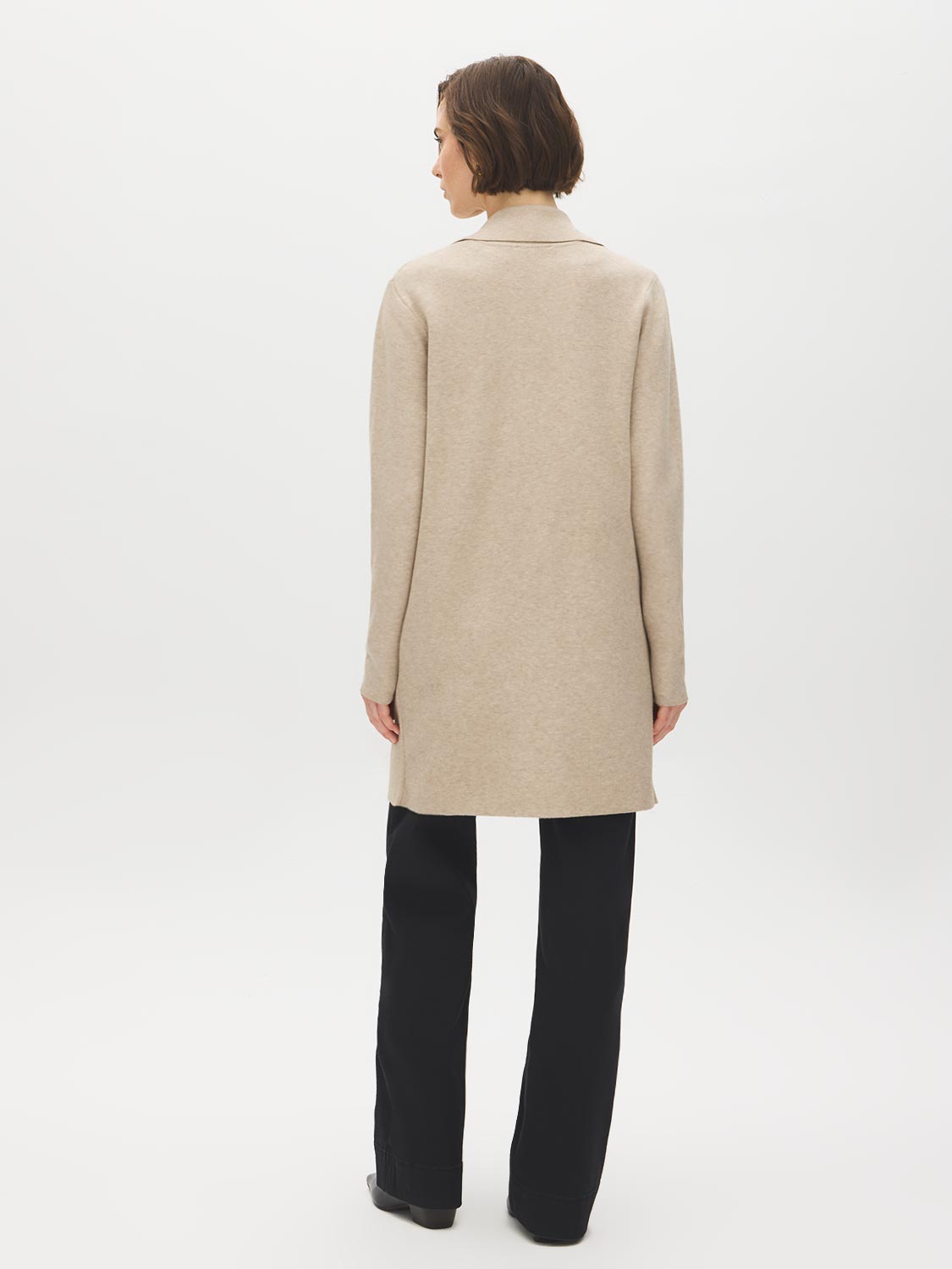 Pebble Melange Coatigan with Notch Collar - Back View - Suzy Shier