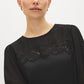 Black Lace Detail Chiffon and Satin-Like Blouse - Lace Detail - Suzy Shier