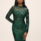 Dark Emerald Mock Neck Mesh Mini Dress - Front View - Le Chateau
