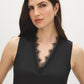 Black Lace Trim V-Neck Sleeveless Top - Close-up Lace Detail - Suzy Shier