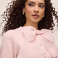 Pink Dust Short Sleeve Cardigan with Organza Bow - Close-up Bow Detail - Le Chateau