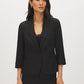 Black/White Striped One-Button Blazer with Cuffed Sleeves - Woman Wearing Tailored Blazer - Suzy Shier