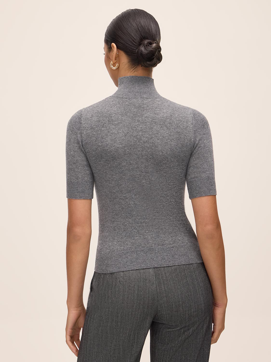Charcoal Beaded Mock Neck Knit Sweater - Back View - Le Chateau
