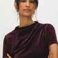 Midnight Plum Velour Mini Dress with Gathered Detail - Close-up Fabric Detail - Suzy Shier
