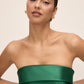 Dark Emerald Strapless Ballgown with Pleat Detail - Close-up Neckline Detail - Le Chateau