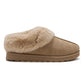 Light Mocha Faux Suede Slippers with Faux Fur Insole - Cozy Slip-On Design - Suzy Shier