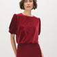 Lipstick Velvet Cropped Top with Balloon Sleeves - Front View - Suzy Shier