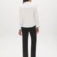 Bright White faux-leather Trim Long Sleeve Blouse - Back View - Suzy Shier