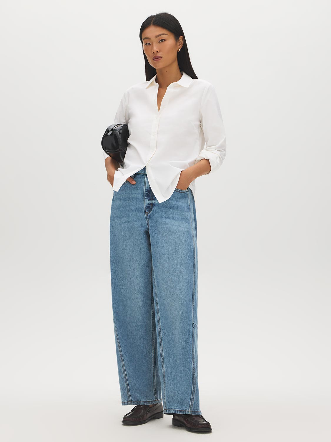 Bright White Poplin Button-Front Blouse - Front View - Suzy Shier