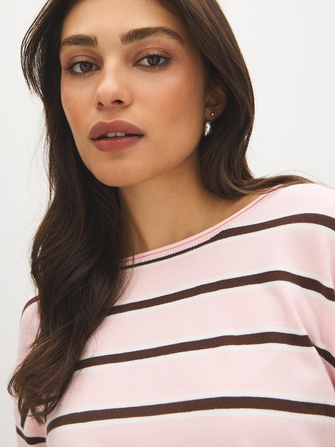 Striped Dolman Sleeve Knit Sweater - Close-up Fabric Detail - Suzy Shier
