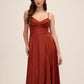 Rust Jacquard Floral Gown with Sweetheart Neckline - Woman Wearing Elegant Evening Dress - Le Chateau
