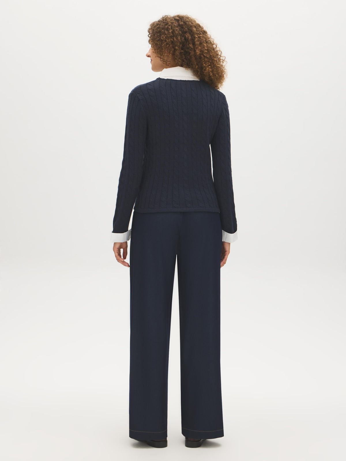 MG Grey Mix Twofer Cable Knit V-Neck Cardigan - Back View - Suzy Shier