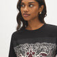 Jet Black Scarf Print Jersey Top - Close-up Fabric Detail - Suzy Shier