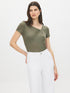 Kalamata Asymmetrical Neck Melange Top - Side Profile View - Suzy Shier