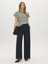Snow White and Green Striped Dolman Sleeve Knit Top - Full Body View - Suzy Shier